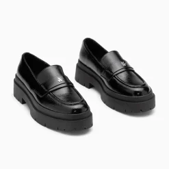 Vanessa Wu Mocassins Rosalie Noirs A Plateforme Crantee New