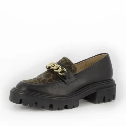 Vanessa Wu Mocassins Simone Noir Et Kaki A Semelle Crantee Hot