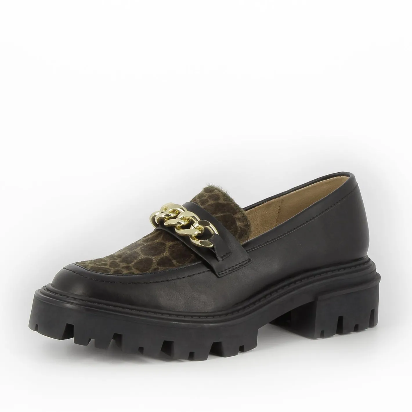 Vanessa Wu Mocassins Simone Noir Et Kaki A Semelle Crantee Hot