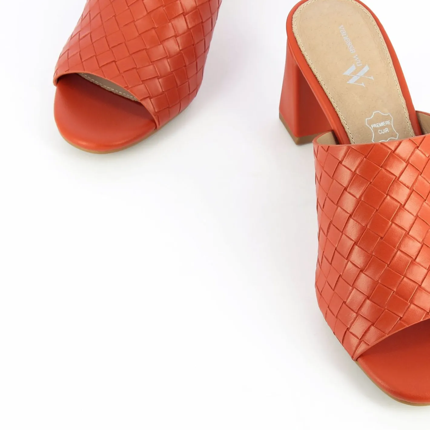 Vanessa Wu Mules A Talon Melaurie Rouge Effet Tresse Online