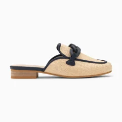 Vanessa Wu Mules Emna Beige Et Bleu Marine A Chaine Mate Sale