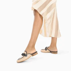 Vanessa Wu Mules Emna Beige Et Bleu Marine A Chaine Mate Sale