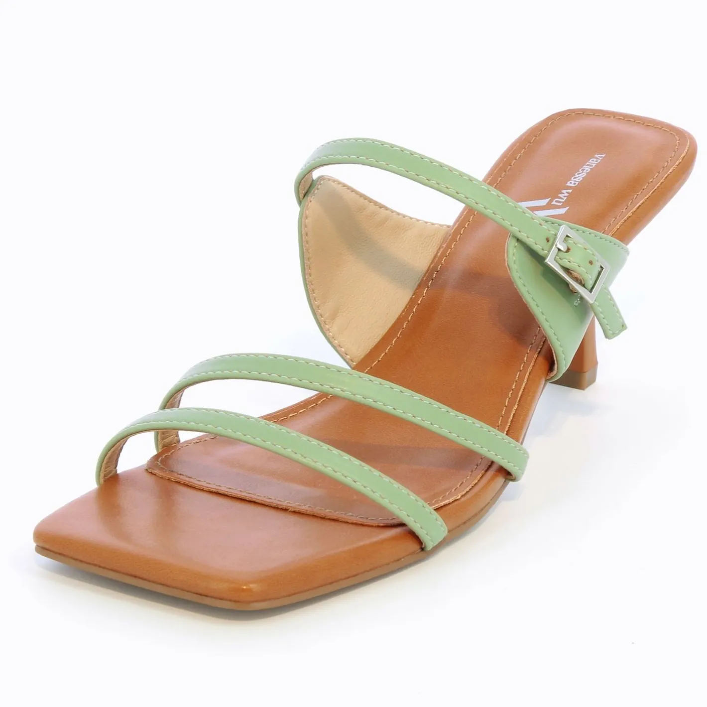 Vanessa Wu Mules Kitten Heel Axelle Vert Amande