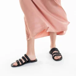 Vanessa Wu Mules Mila A Brides Tressees Noires Outlet