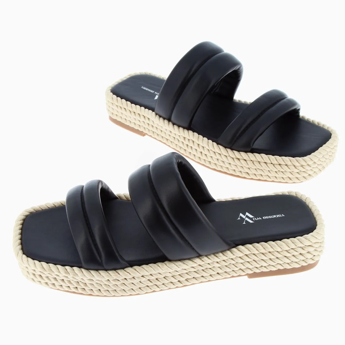Vanessa Wu Mules Nala Noires A Plateforme Cordes Hot