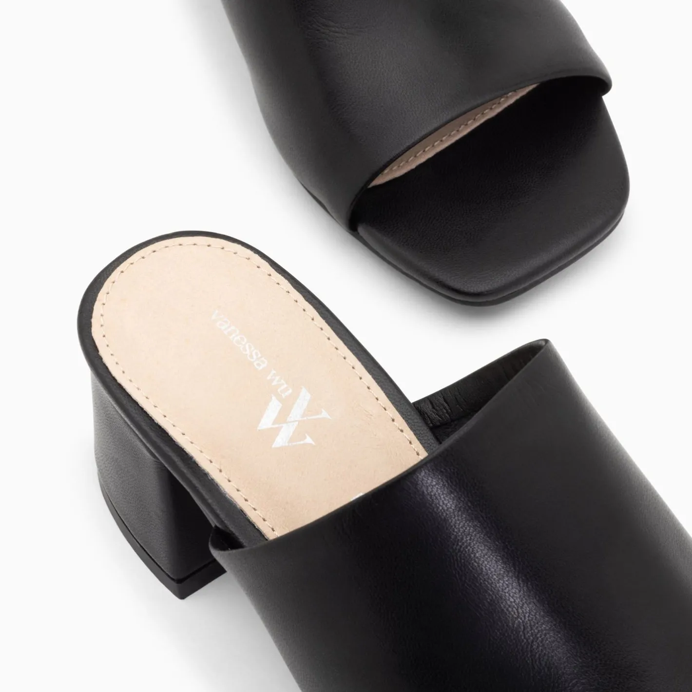 Vanessa Wu Mules Peep-Toe Helene Noires A Talon
