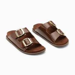 Vanessa Wu Mules Plates Celia Marron Verni A Boucles Oversize Online