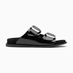Vanessa Wu Mules Plates Celia Noir Verni A Boucles Oversize Best