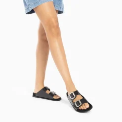 Vanessa Wu Mules Plates Celia Noir Verni A Boucles Oversize Best