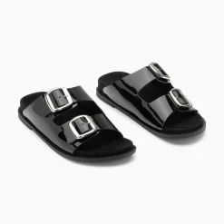 Vanessa Wu Mules Plates Celia Noir Verni A Boucles Oversize Best