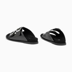Vanessa Wu Mules Plates Celia Noir Verni A Boucles Oversize Best