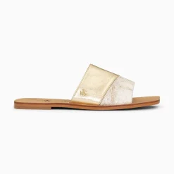 Vanessa Wu Mules Plates Soeacik Bi-Matiere Or Et Beige Hot