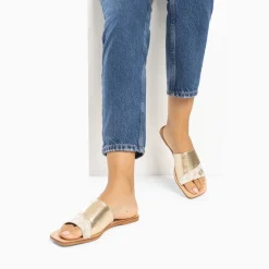 Vanessa Wu Mules Plates Soeacik Bi-Matiere Or Et Beige Hot