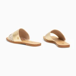 Vanessa Wu Mules Plates Soeacik Bi-Matiere Or Et Beige Hot