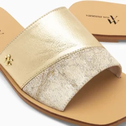 Vanessa Wu Mules Plates Soeacik Bi-Matiere Or Et Beige Hot