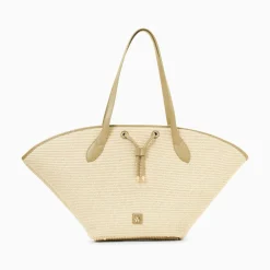 Vanessa Wu Panier Oversize Vivienne En Raphia Beige A Details Kaki Hot