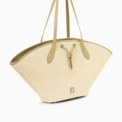 Vanessa Wu Panier Oversize Vivienne En Raphia Beige A Details Kaki Hot