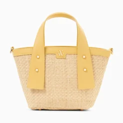 Vanessa Wu Petit Panier Juliana En Raphia Beige A Details Jaunes Outlet