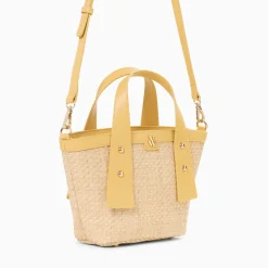 Vanessa Wu Petit Panier Juliana En Raphia Beige A Details Jaunes Outlet