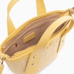Vanessa Wu Petit Panier Juliana En Raphia Beige A Details Jaunes Outlet