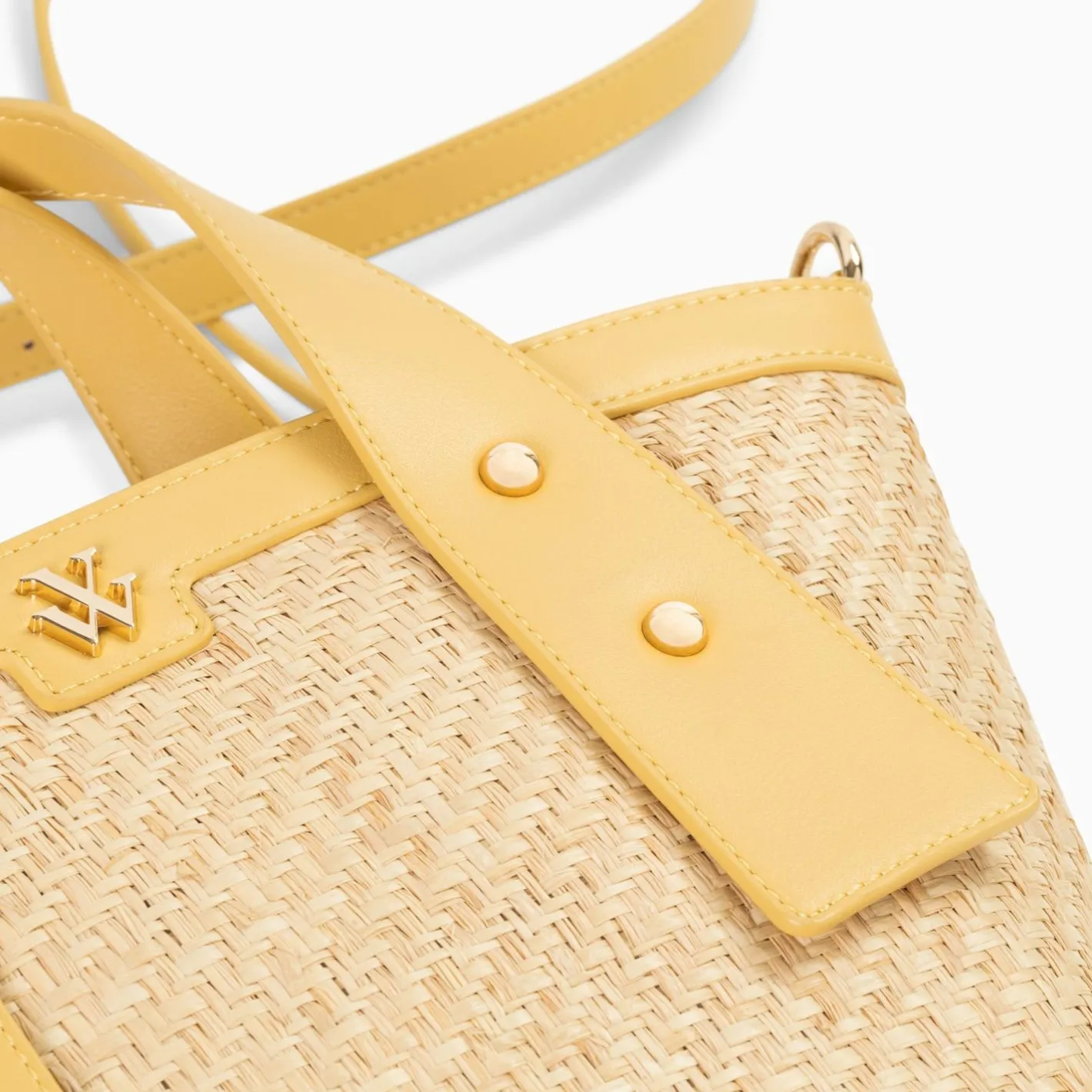 Vanessa Wu Petit Panier Juliana En Raphia Beige A Details Jaunes Outlet