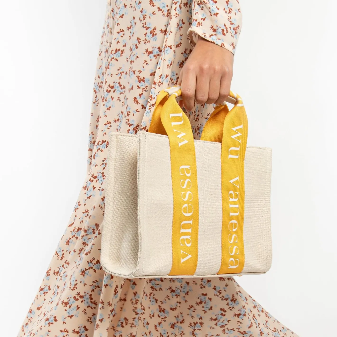 Vanessa Wu Petit Sac A Main Shopper Ophra Beige Et Jaune Sale