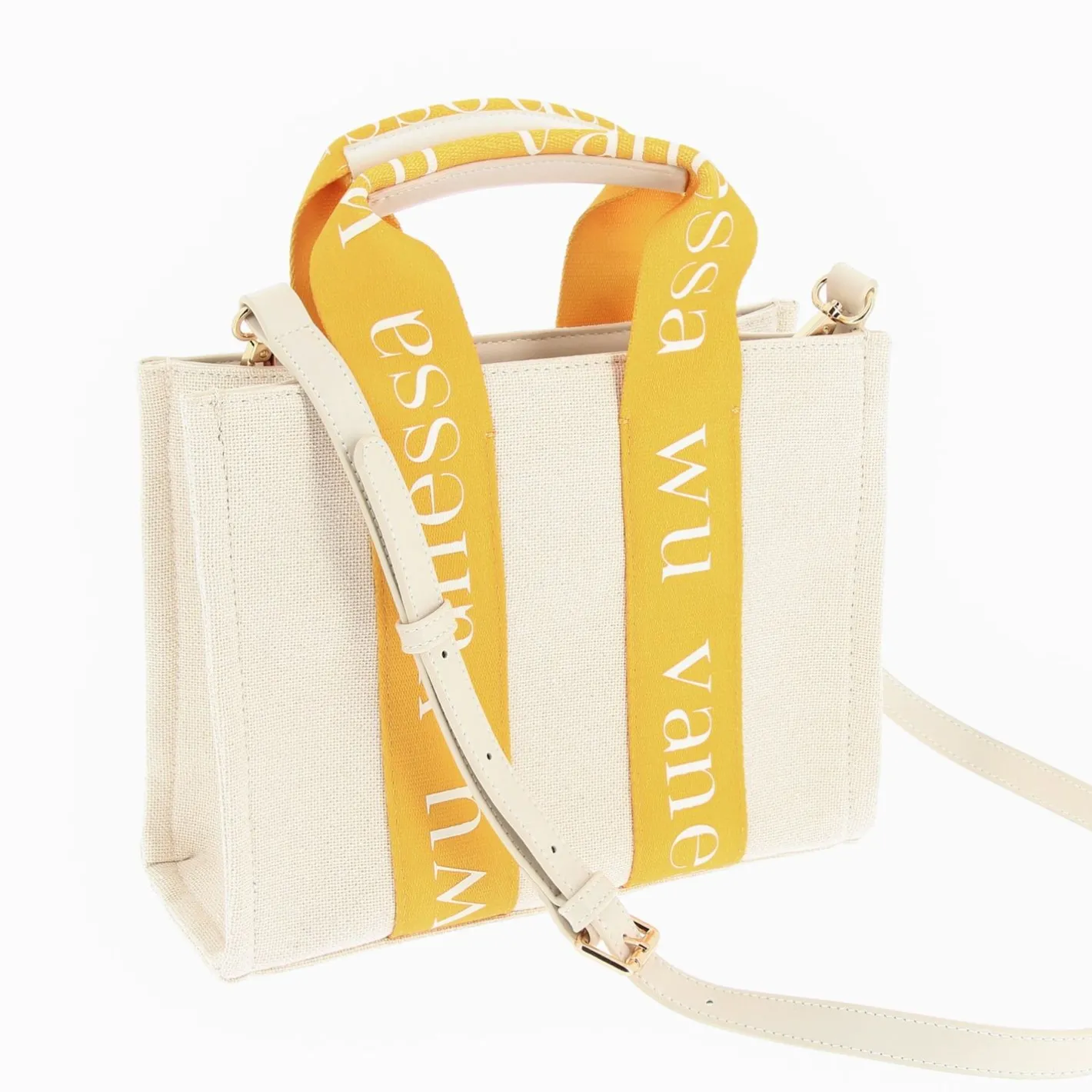 Vanessa Wu Petit Sac A Main Shopper Ophra Beige Et Jaune Sale