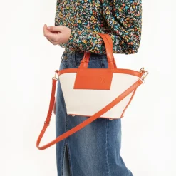 Vanessa Wu Petit Sac Cabas Trapeze Eve Beige Et Orange Outlet