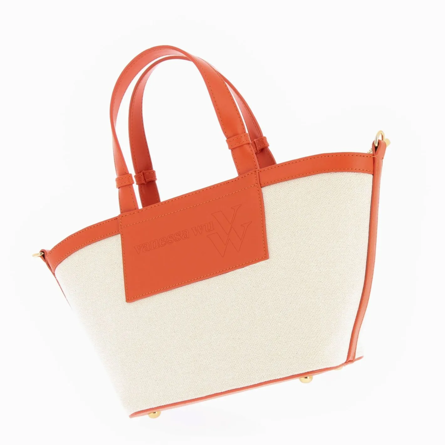 Vanessa Wu Petit Sac Cabas Trapeze Eve Beige Et Orange Outlet