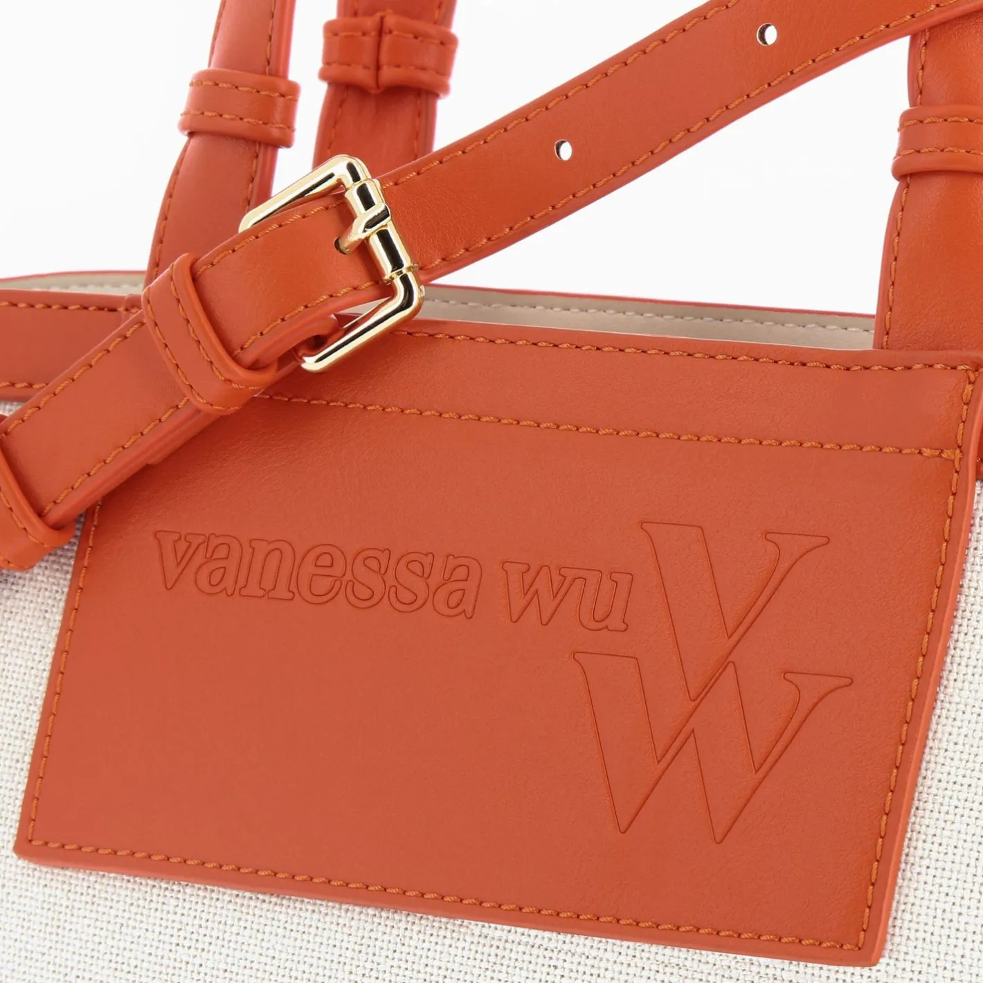 Vanessa Wu Petit Sac Cabas Trapeze Eve Beige Et Orange Outlet