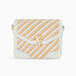 Vanessa Wu Petit Sac Cartable Aline Blanc Et Beige Tresse Hot