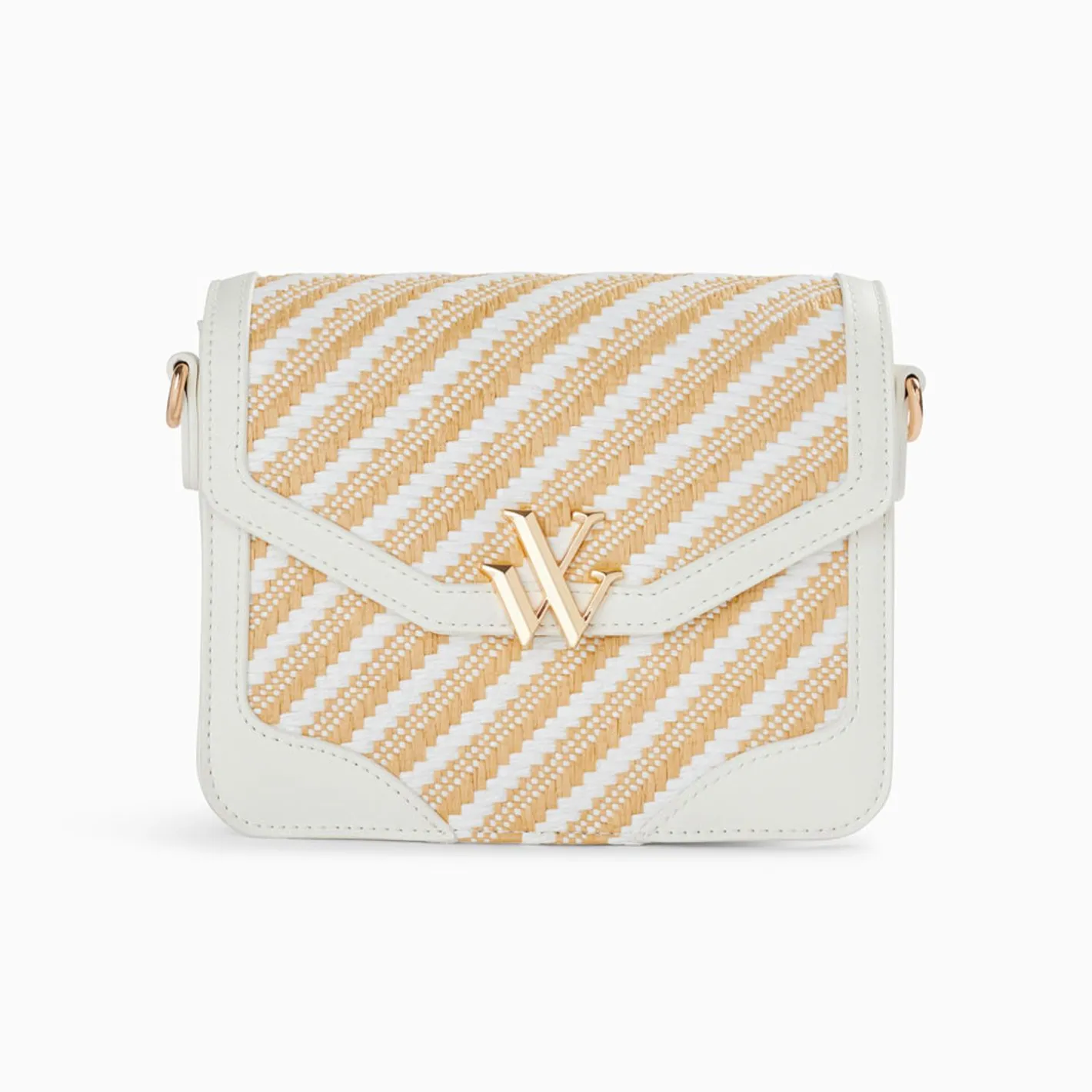 Vanessa Wu Petit Sac Cartable Aline Blanc Et Beige Tresse Hot