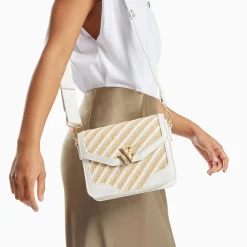 Vanessa Wu Petit Sac Cartable Aline Blanc Et Beige Tresse Hot