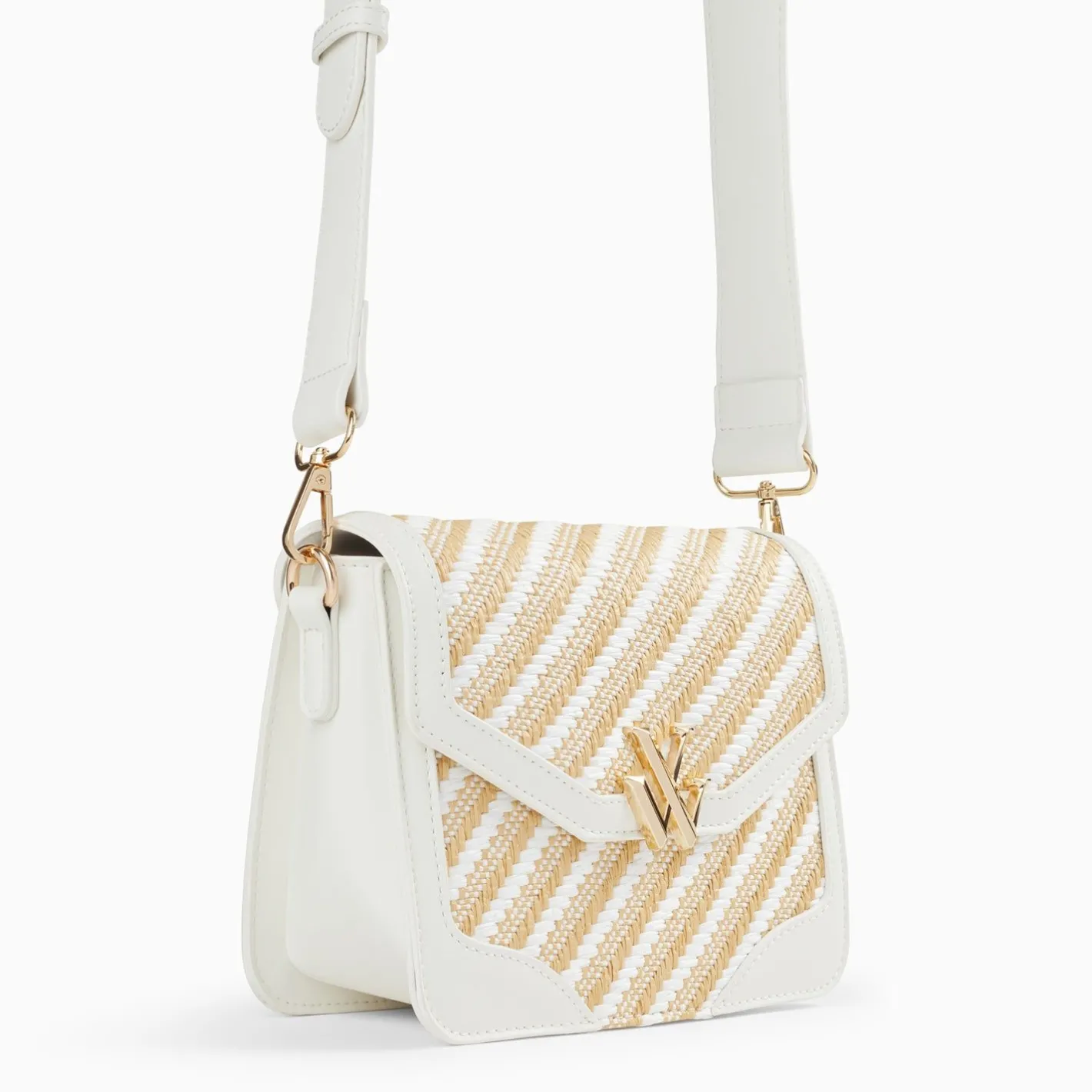 Vanessa Wu Petit Sac Cartable Aline Blanc Et Beige Tresse Hot