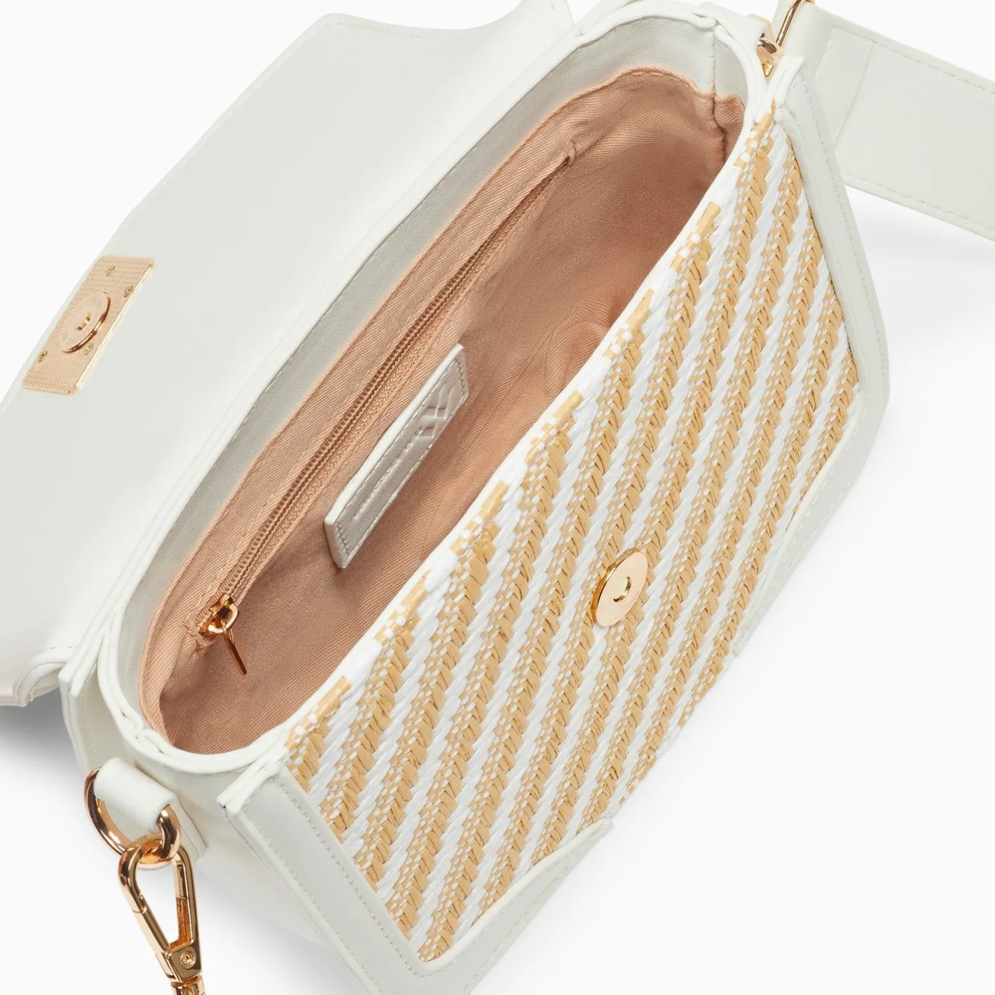 Vanessa Wu Petit Sac Cartable Aline Blanc Et Beige Tresse Hot