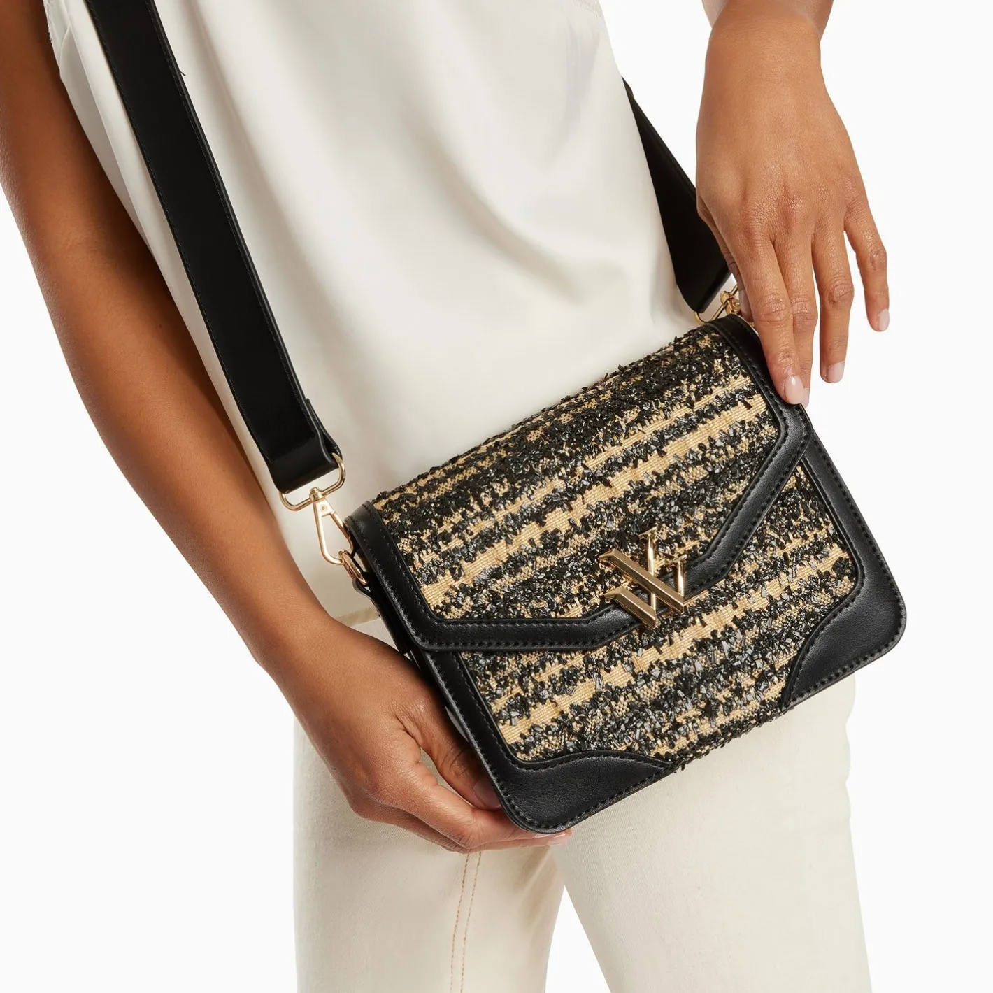 Vanessa Wu Petit Sac Cartable Aline Noir Et Beige Best