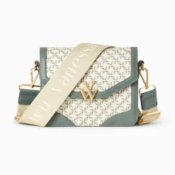 Vanessa Wu Petit Sac Cartable Karen Vert A Toile Monogramme Sale