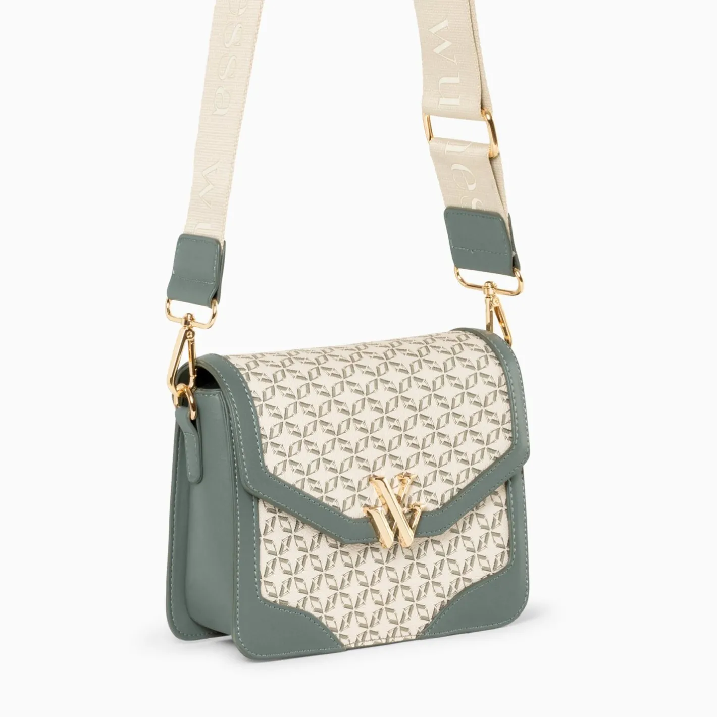 Vanessa Wu Petit Sac Cartable Karen Vert A Toile Monogramme Sale