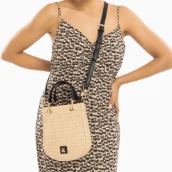 Vanessa Wu Petit Sac Mounia En Raphia Beige A Details Noirs Discount