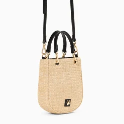 Vanessa Wu Petit Sac Mounia En Raphia Beige A Details Noirs Discount