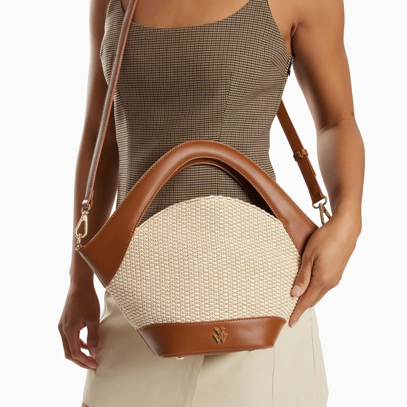Vanessa Wu Petit Sac Panier Juliane Beige Et Camel Clearance