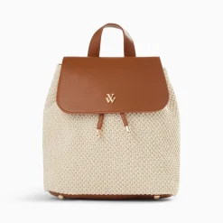 Vanessa Wu Sac A Dos Myriam En Raphia Ecru Et Camel Outlet