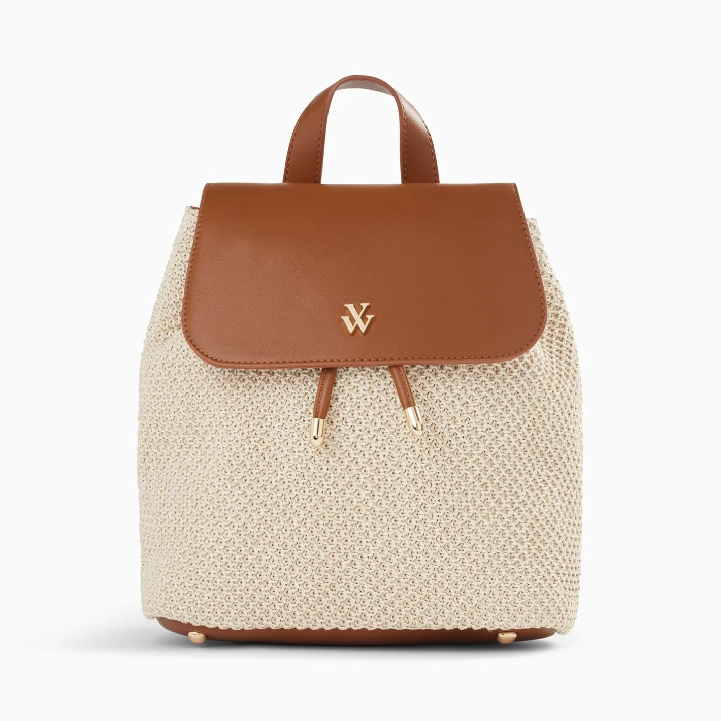 Vanessa Wu Sac A Dos Myriam En Raphia Ecru Et Camel Outlet