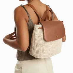 Vanessa Wu Sac A Dos Myriam En Raphia Ecru Et Camel Outlet