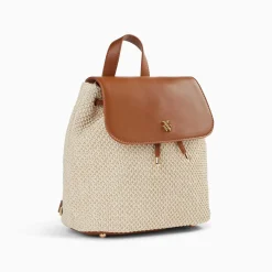 Vanessa Wu Sac A Dos Myriam En Raphia Ecru Et Camel Outlet
