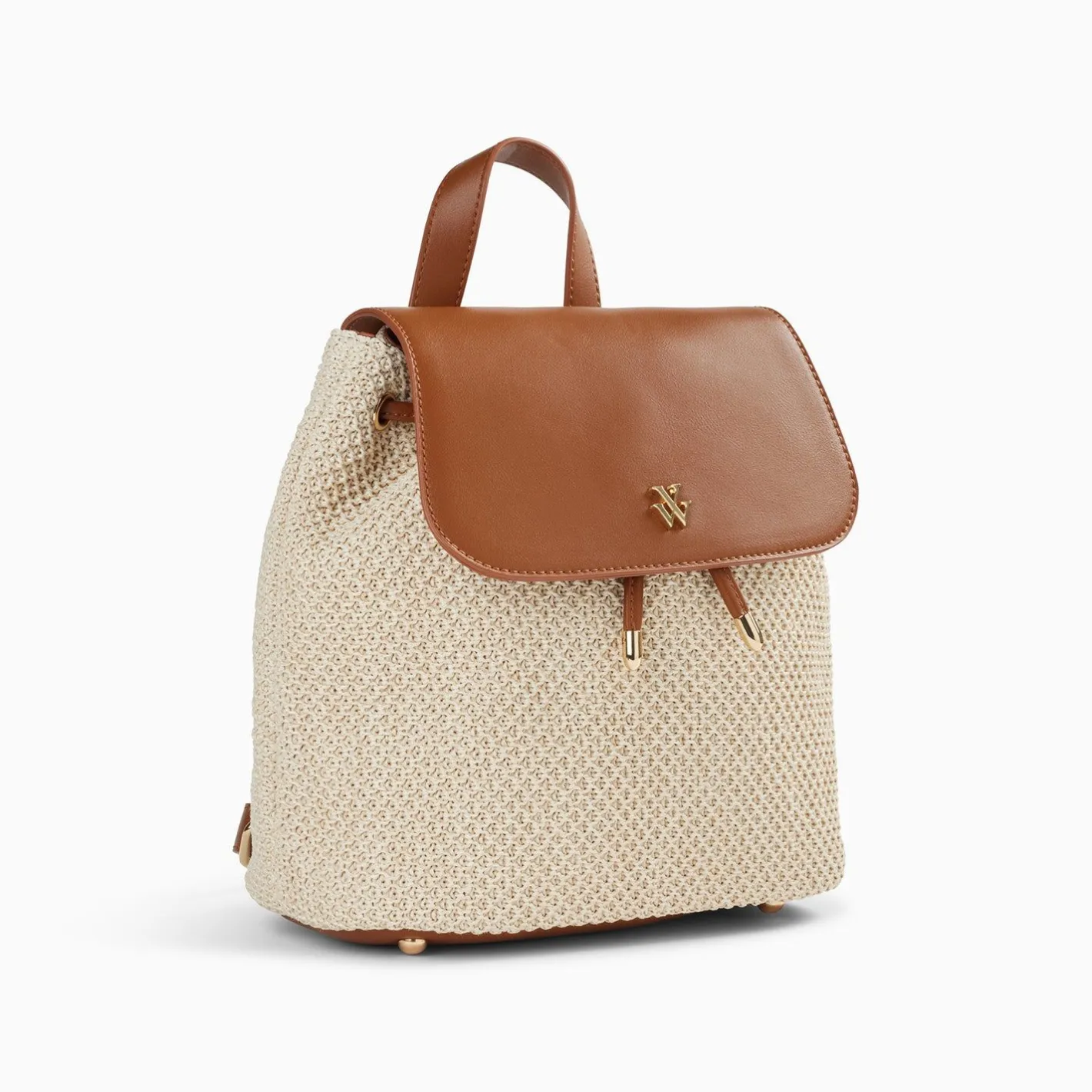 Vanessa Wu Sac A Dos Myriam En Raphia Ecru Et Camel Outlet