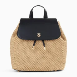 Vanessa Wu Sac A Dos Myriam En Raphia Beige Et Noir Clearance