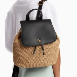 Vanessa Wu Sac A Dos Myriam En Raphia Beige Et Noir Clearance
