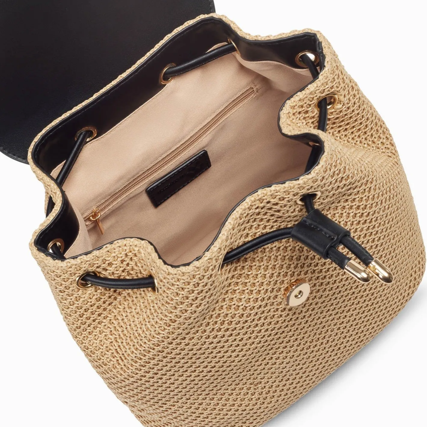 Vanessa Wu Sac A Dos Myriam En Raphia Beige Et Noir Clearance