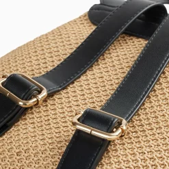Vanessa Wu Sac A Dos Myriam En Raphia Beige Et Noir Clearance